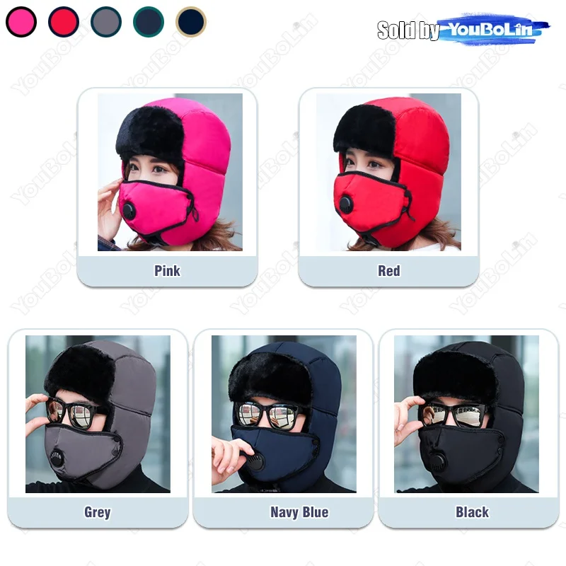 Pilot Hat Trapper Hat Men Women with Ear Flap Windproof Mask Trooper Hunting Hats Winter Unisex Skate Ski Outdoor Sport Warm Cap