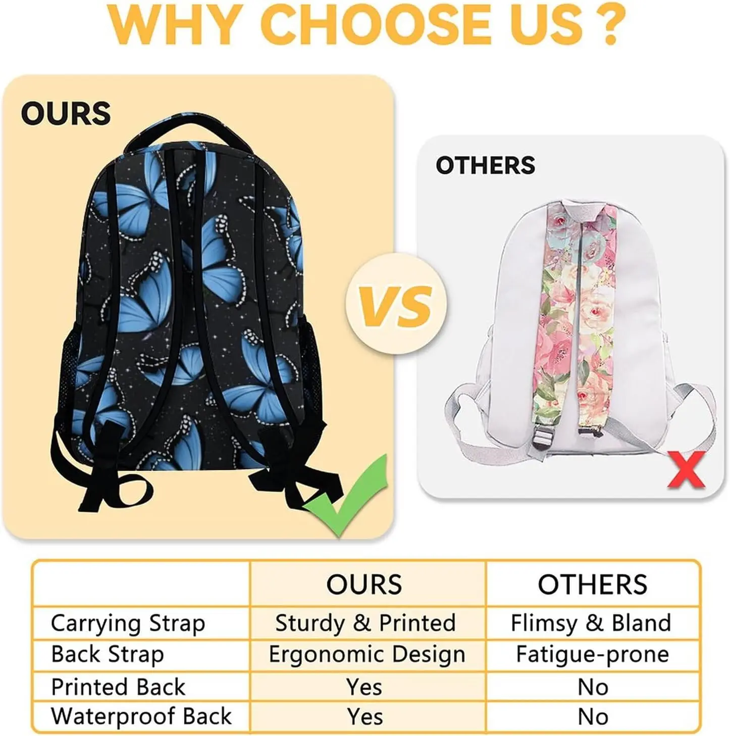 حقيبة ظهر على شكل فراشة للبنات، حقيبة ظهر جمالية مقاس 16 بوصة للمدرسة، أزرق، أشرطة قابلة للتعديل #4