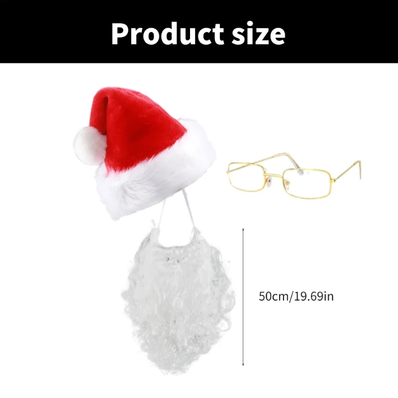 634C Santa Hat Santa Beard Santa Eyeglasses Adult Santa Costume Accessories for Men Women Christmas Party Photography