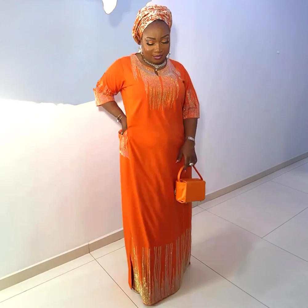 

Plus Size African Party Dresses Hijab Diamonds for Women 2025 Fashion Evening Gown Turkey Muslim Maxi Long Dress Africa Clothing