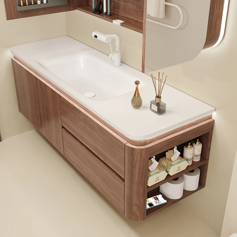 Modern Luxury Atmospheric Style Solid Wood Bathroom Cabinet Storage Bathroom Sink Vanity with Bathroom Mirror
