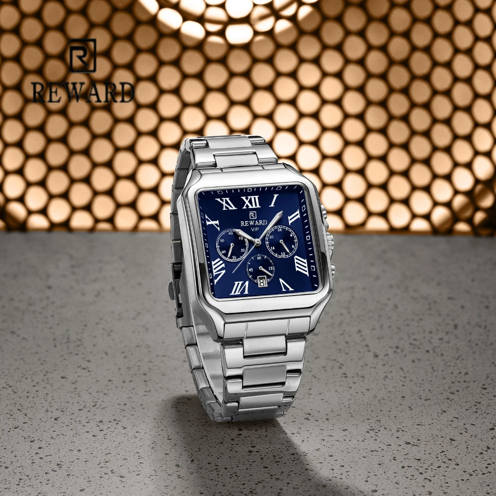 

Reward 812265M Steel Strip Quartz Luxury Watch Square Waterproof Calendar Luminous Chronograph Watches for Men Montres Hommes