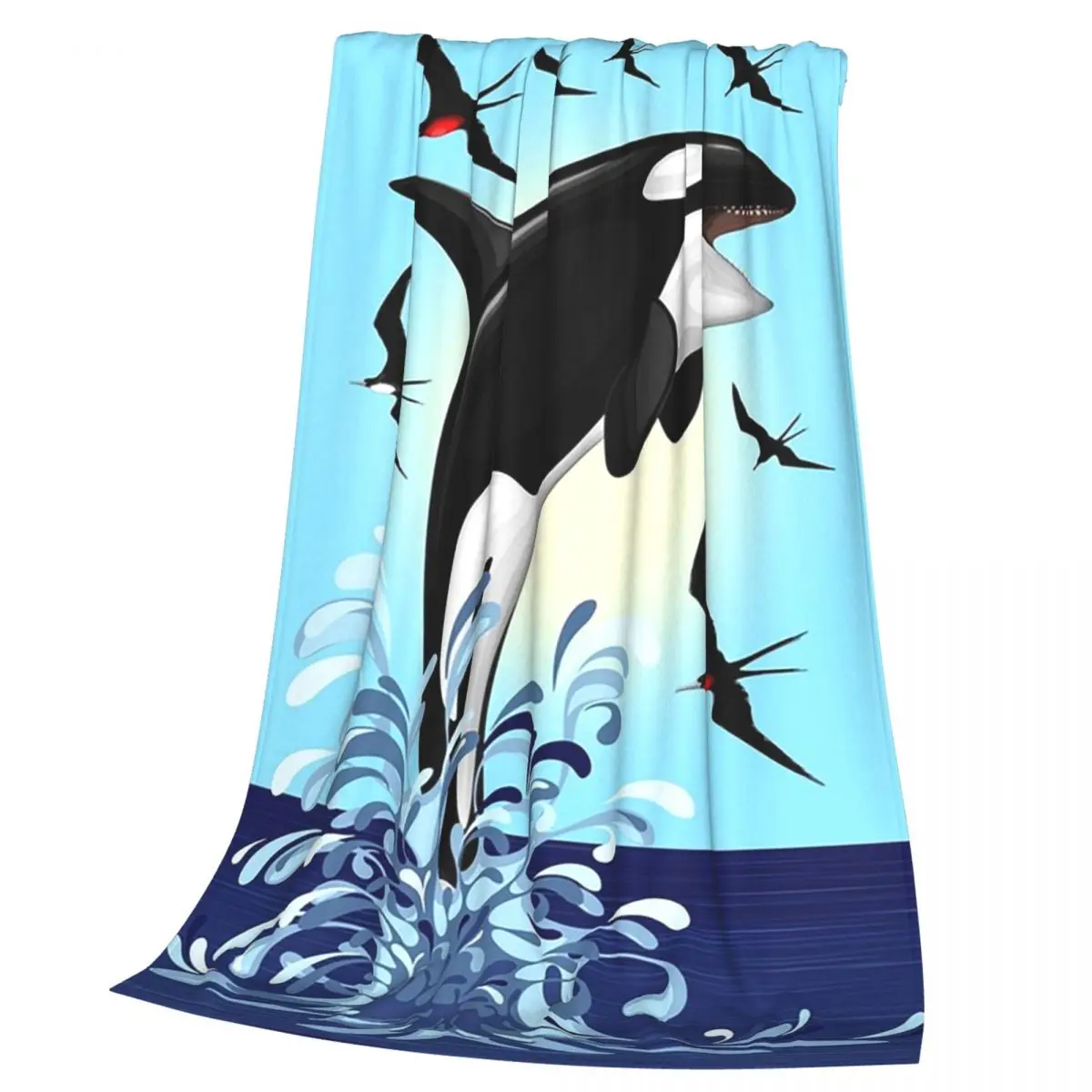 Orca Killer Whale Jumping Out The Ocean Blanket Flannel Throw Blanket Bedspread for Bed Living room Picnic Travel Home Couch