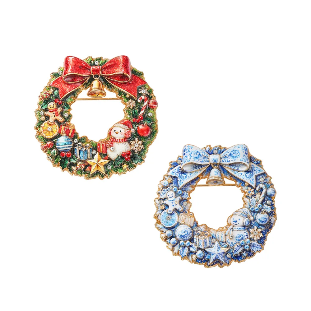 Christmas Wreath Metal Pin Gingerbread Man Candy Ball Glazing Craft Atmosphere Clothing Accessories Xmas Decor Pins Jewelry Gift