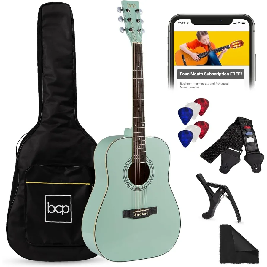 

41-inch full size beginner all wood acoustic guitar starter set with gig bag strap capo extra strings and picks perfect for hom