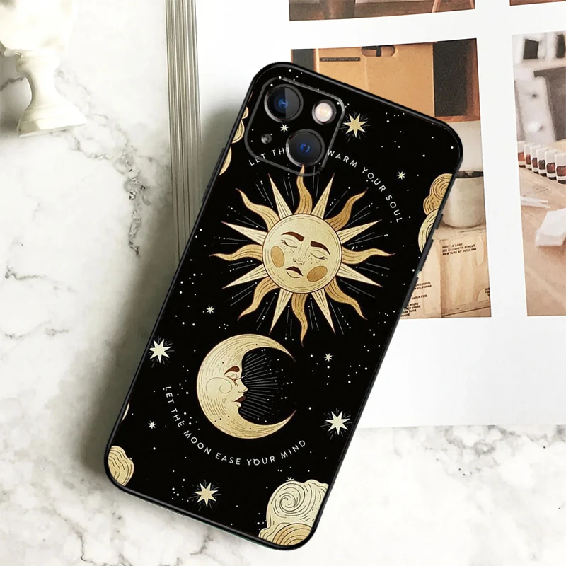 Hippie Sun and Moon Art Phone Case For iPhone 15 16 Pro Max 11 12 13 14 Pro Max 7 8 Plus X XS XR 12 13 Mini Cover