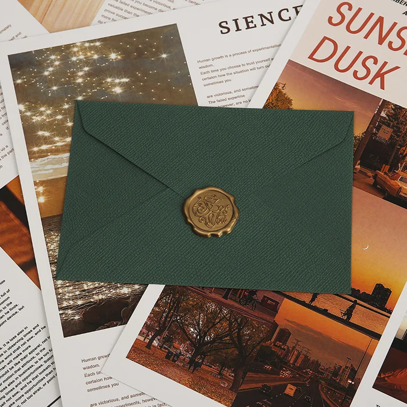 مجموعة مغلفات مكونة من 10 قطع مع ختم شمع - ورق خاص غربي عتيق لدعوات رسائل الحب مظاريف كتان