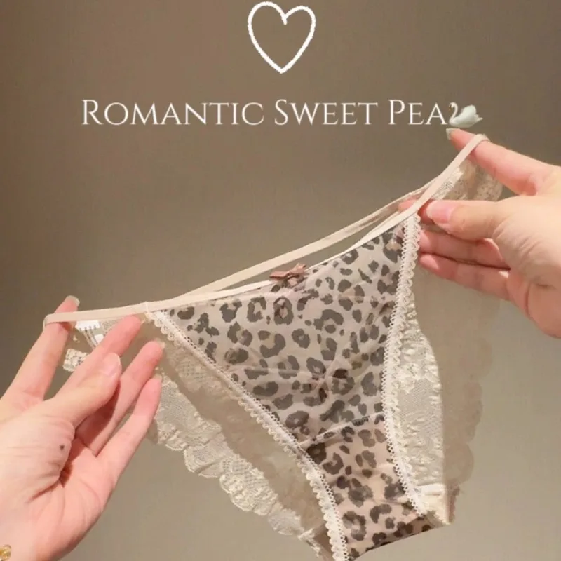 2025 Leopard Print Lace Panties Women's Sheer Back Cut-Out Underwear Sexy Alluring Panty Soft Mesh Cheeky Bikini One Size