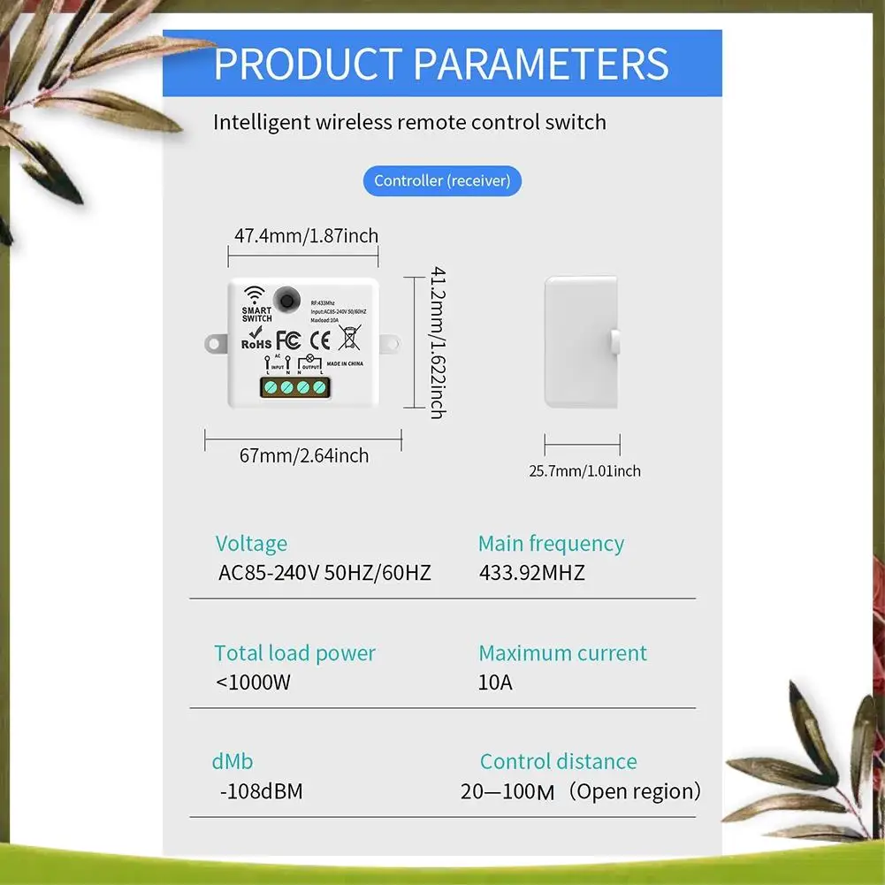 New-Wireless Light Wall Switch RF 433Mhz Relay Receiver With 2X1gang Panel Switch LED Remote Control For LED Lamp