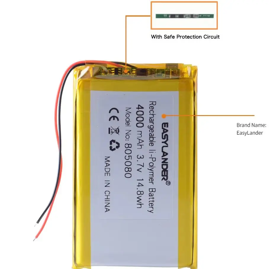 3.7V 4000mAh 805080 Bateria recarregável de íon de lítio de polímero de lítio 305080 405080 505080 605080 705080 905080 105080