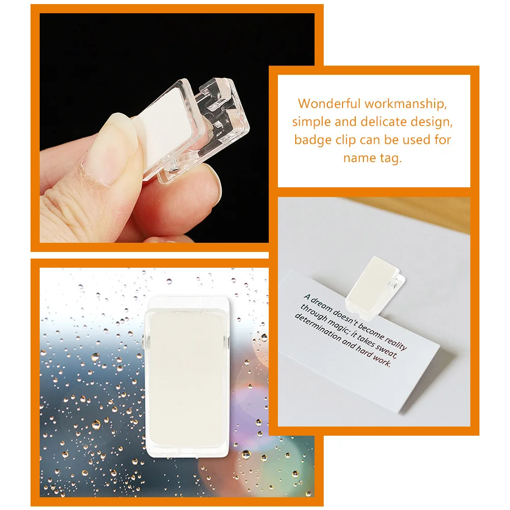 

35pcs Badge Clips Transparent Self-Adhesive Id Card Clip For Work Badge Name Tag Holder Spring Clip Plastic Iron Wear-Resistant