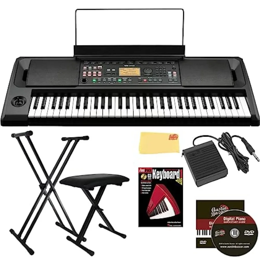 

EK-50 Entertainer Keyboard Bundle with Adjustable Stand Bench Sustain Pedal Instructional Book Austin Bazaar Instructional DVD
