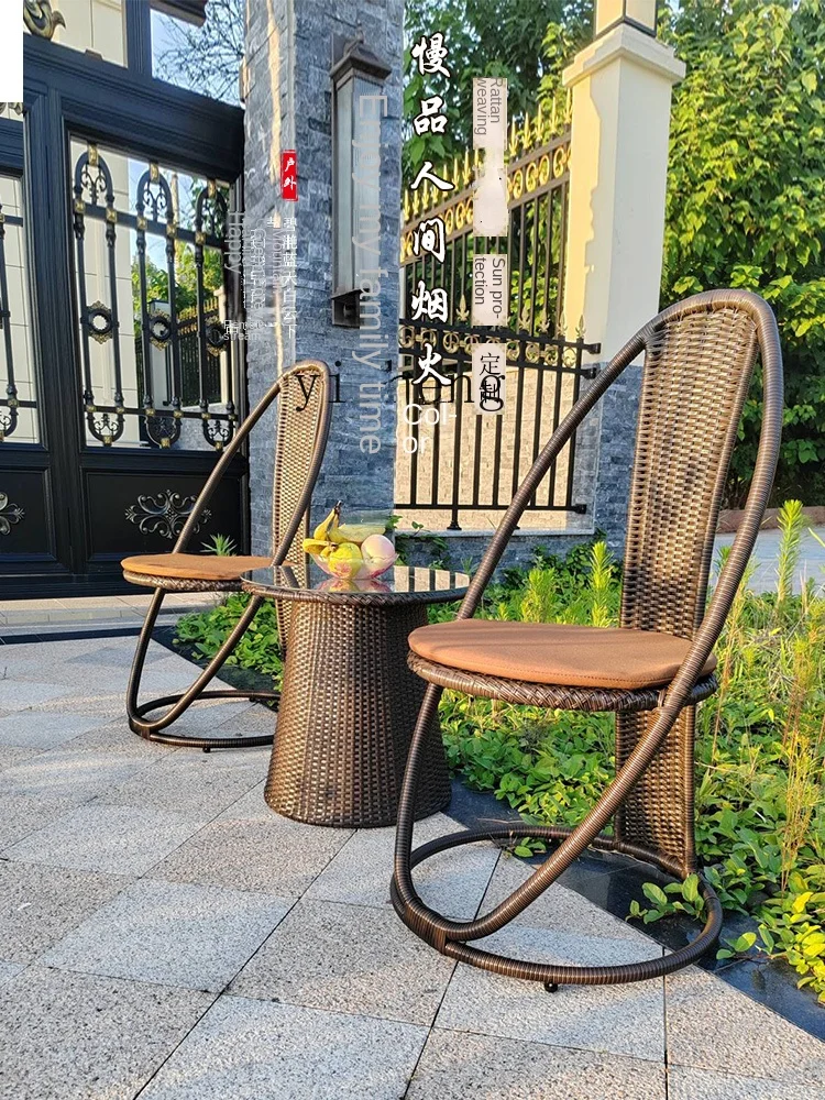 ZC New Balcony Rattan Chair Coffee Table Three-Piece Set Courtyard Rattan Outdoor Desk-Chair