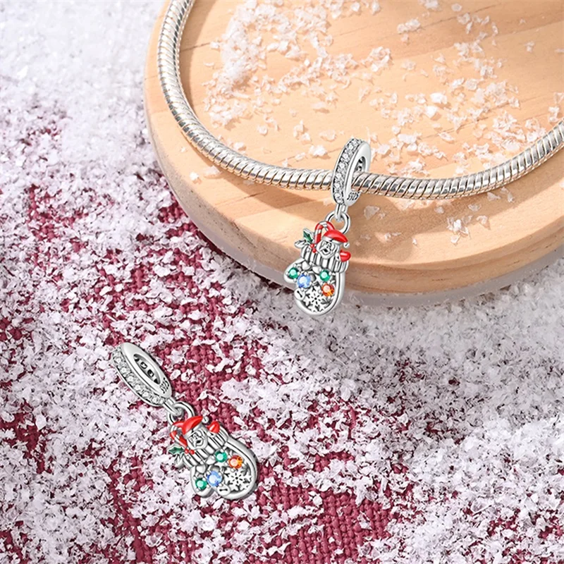 

New 925 Sterling Silver Christmas Gift Glove Charms Pendant For Women Fit Original Bracelet DIY Jewelry Gifts