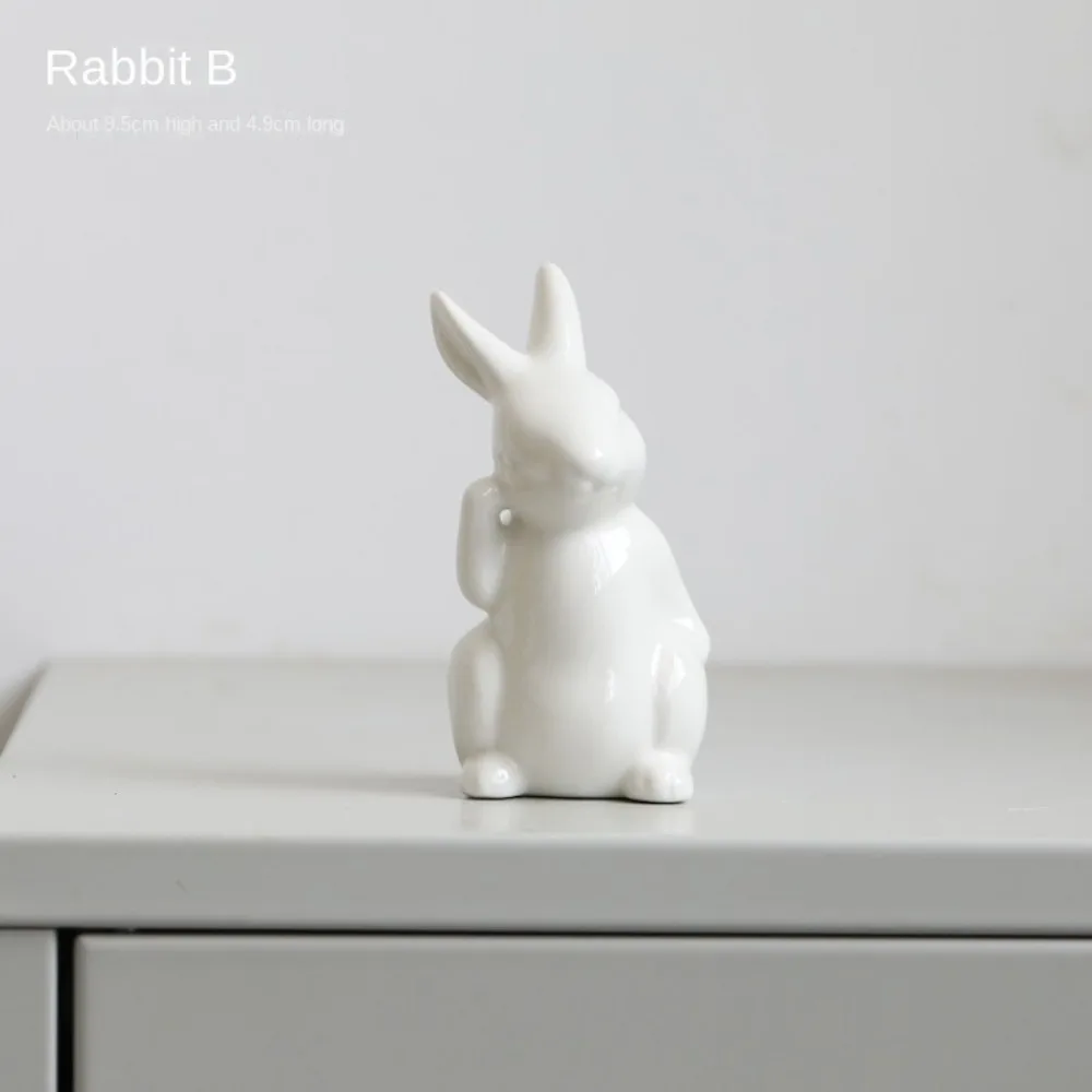 Figuritas de conejo de pascua blancas, 8 diseños, decoración de Pascua de cerámica, decoración de escritorio pequeña, adornos de animales de Pascua