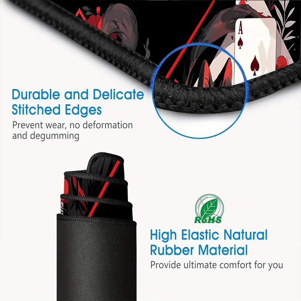 Red-eyed black cat and poker flower rhyme Mouse Pad Extra large waterproof and stain-resistant mouse pad