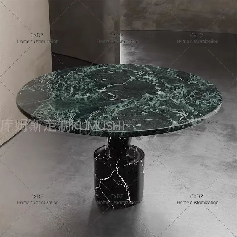 Round Marble Dining Table Modern Simple Retro Light Luxury Style Household Furniture for Villa Living Room Kitchen