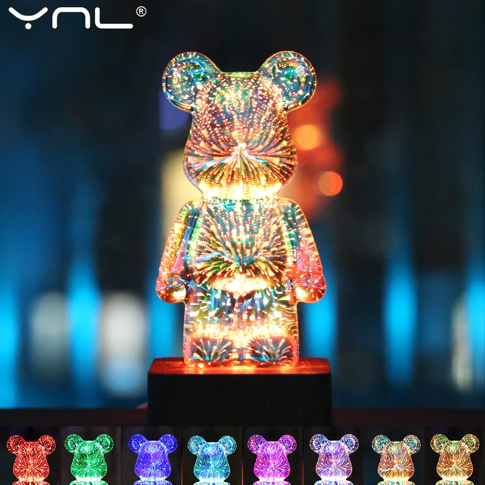 3D Led Night Light Firework Bear USB Projector Lamp Color Changeable Atmosphere Light Desktop Decoration Night Lamp Kids Gift