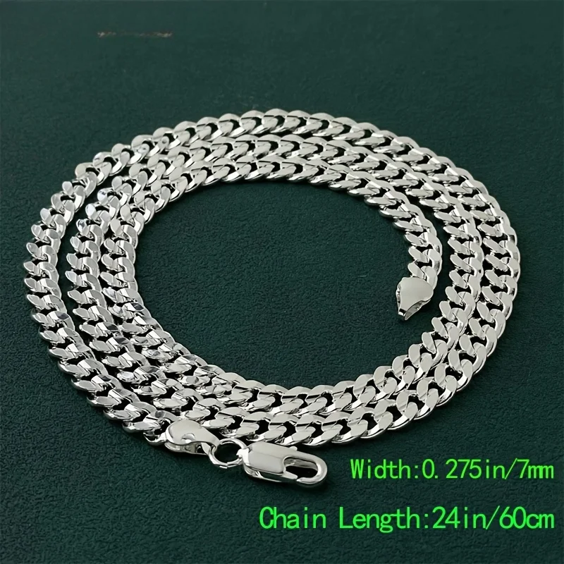 925 فضة 7 مللي متر الكوبية سلسلة قلادة سحر النبيلة للنساء الرجال سيدة مقعرة جانبية تصميم مجوهرات الزفاف #4