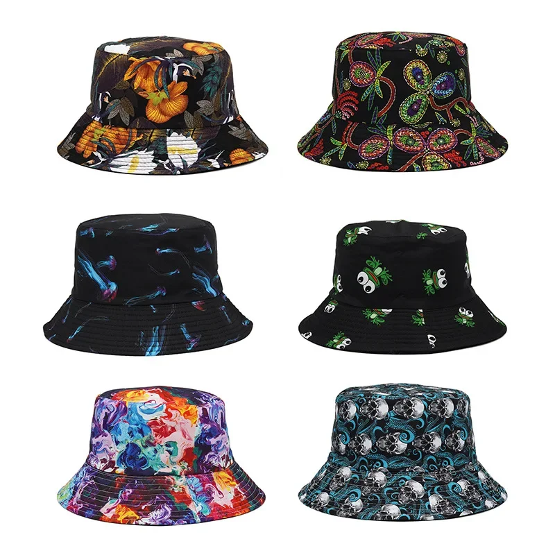 2024 New Summer Graffiti Bucket Hat for Women Men Skull Floral Outdoor Foldable Bob Fisherman Hat Girls Gorros Panama Sun Hat