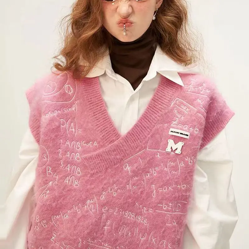 

Весенний новый вязаный жилет в студенческом стиле, свободный свитер с v-образным вырезом, юбка без рукавов в западном стиле, жилет Джокер Tide