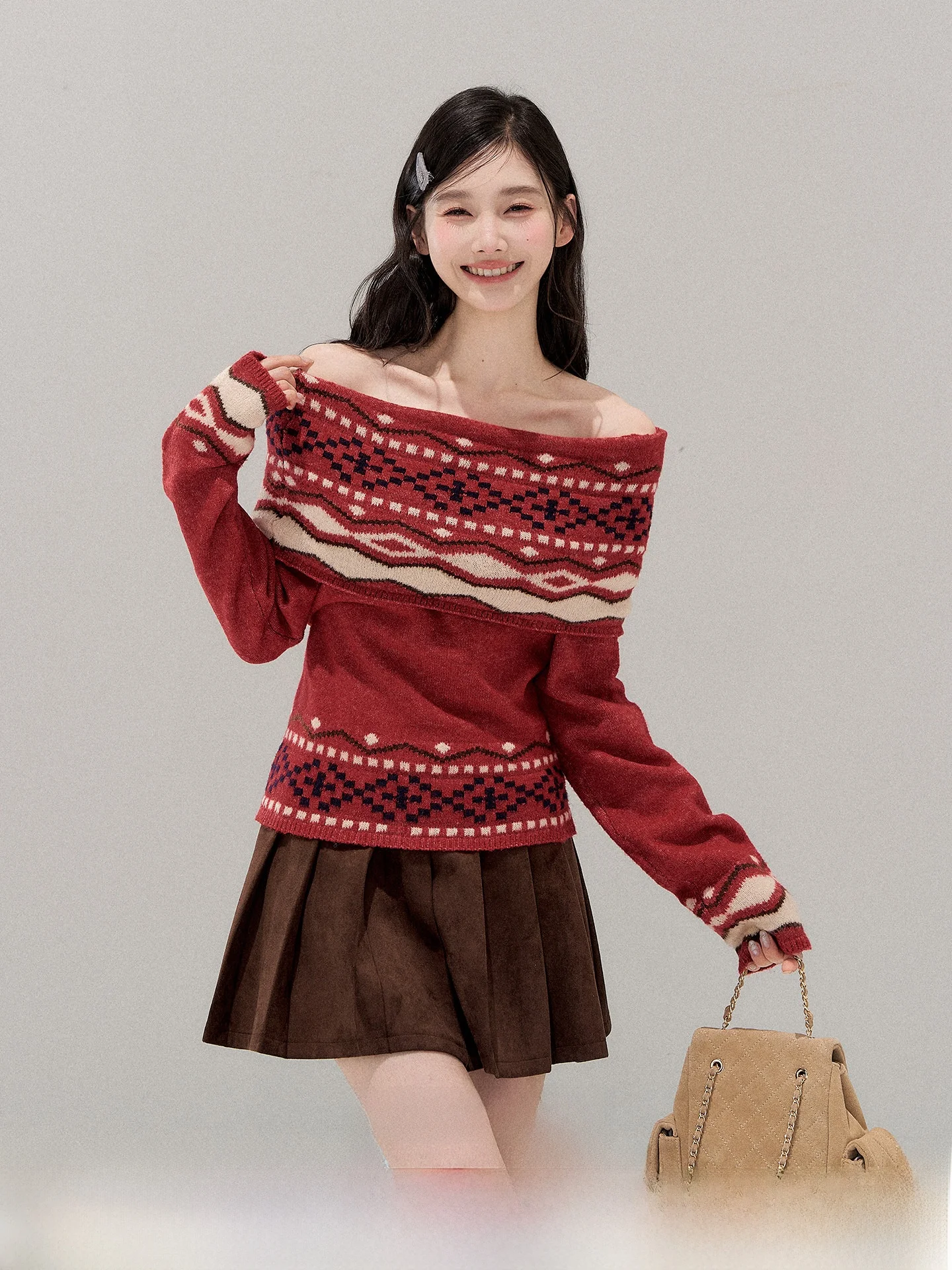 

Cisas Aosphere Beautiful Red One-oulder Sweater Women's Winter Faion Commute Sle Regular Fit Long Sve round Ne