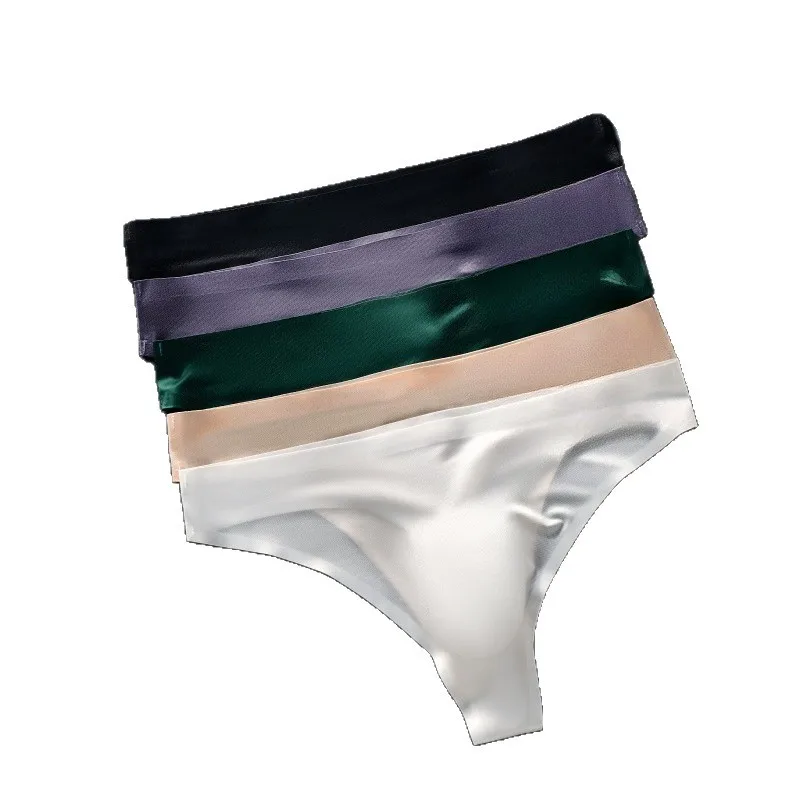 Men Thong Seamless Invisible Underwear Stretch Low-Waist Sexy Ice Silk Panties 3d Convex Pouch Underpants See Through Lingerie