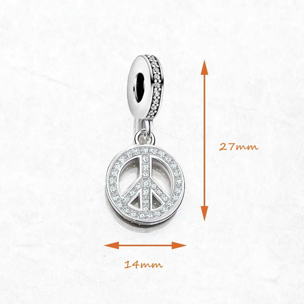 Statement Jewelry Peace Symbol Dangle Charm Pendant 925 Sterling Silver Classic Gift For Women Men