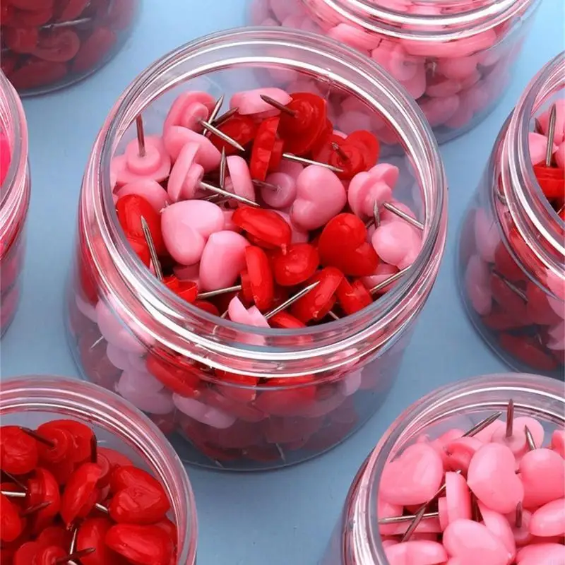 H8WB 50/100/150 قطعة القلب دفع دبوس خريطة دبابيس مع حالة الفلين لوحة إعلانية الإبهام المسامير لوحة إعلانية دبوس الرسم دبابيس #3