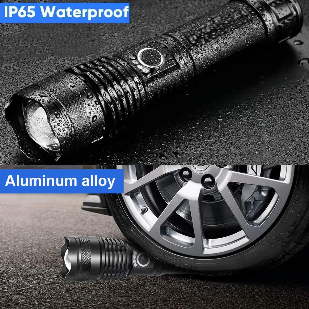 Aluminum Alloy Rechargeable Strong Flashlight Zoomable LED Powerful Flashlights 5 Modes Waterproof Flash Light for Emergency