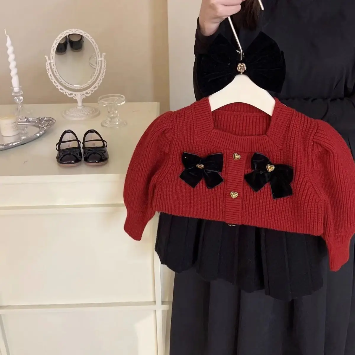 Girls Sweater Set 2025 Spring Autumn Winter Girls Small Fragrant Style Knitted Sweater Cardigan Short Skirt  Two Piece Set