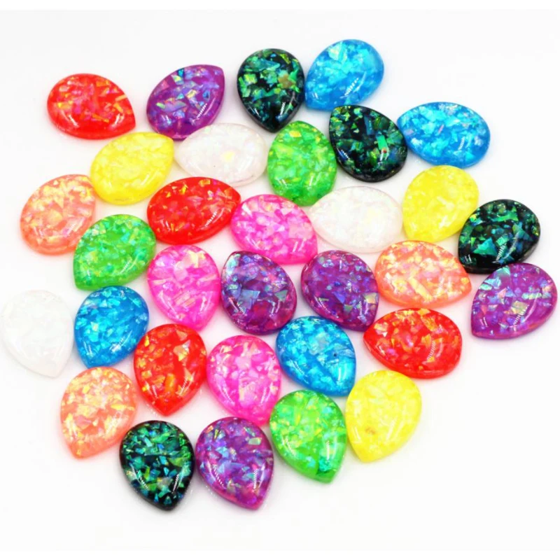 10x14mm 13x18mm 40pcs/Lot Drop Style New Fashion Mix Color Built-in metal foil Flat back Resin Cabochons Cameo 