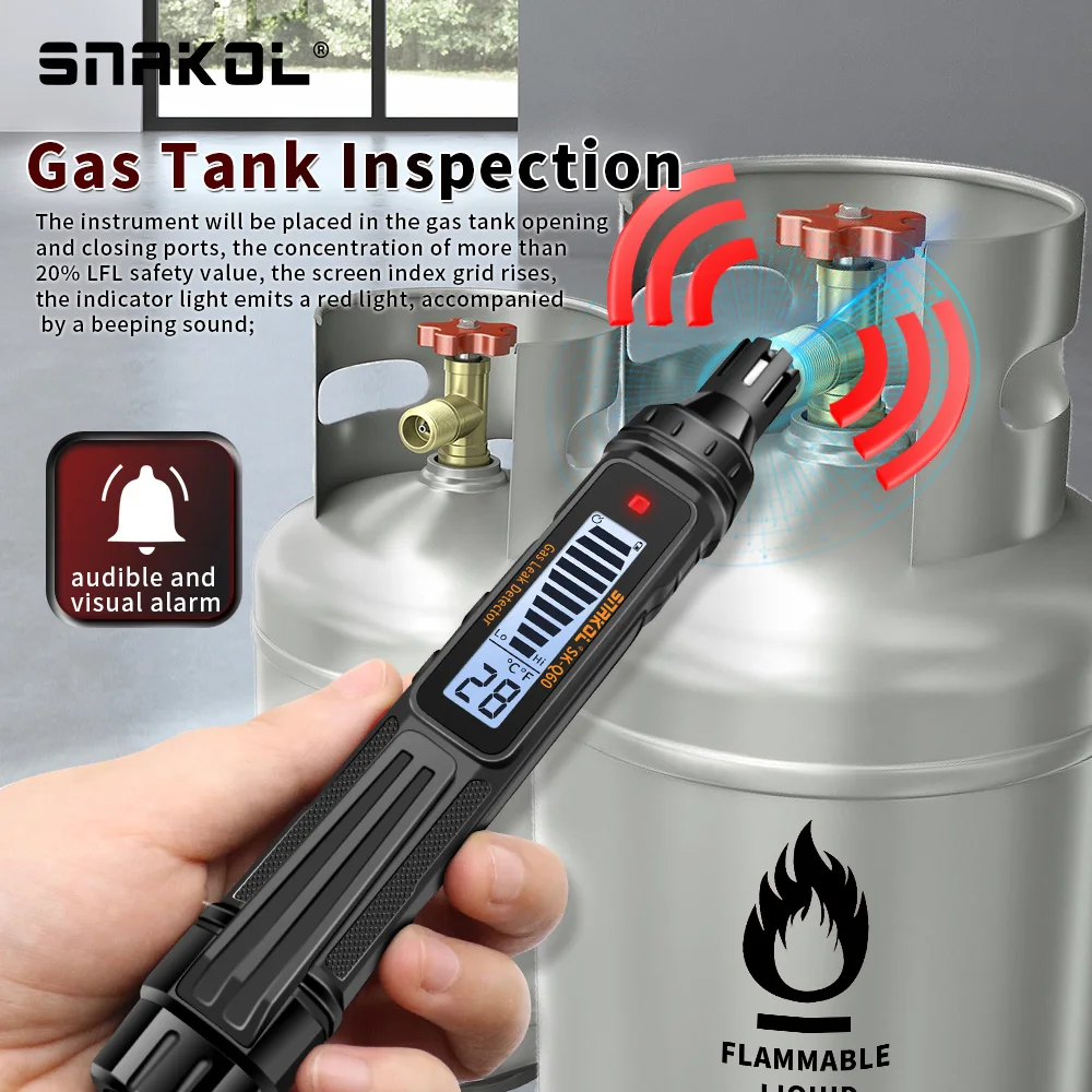 Imagem -05 - Snakol Gás Vazamento Detector Combustível Natural Co2 Álcool Inflamável Glp Metano Analisador Alarme Buzzer Recarregável Ppm Lel Tester