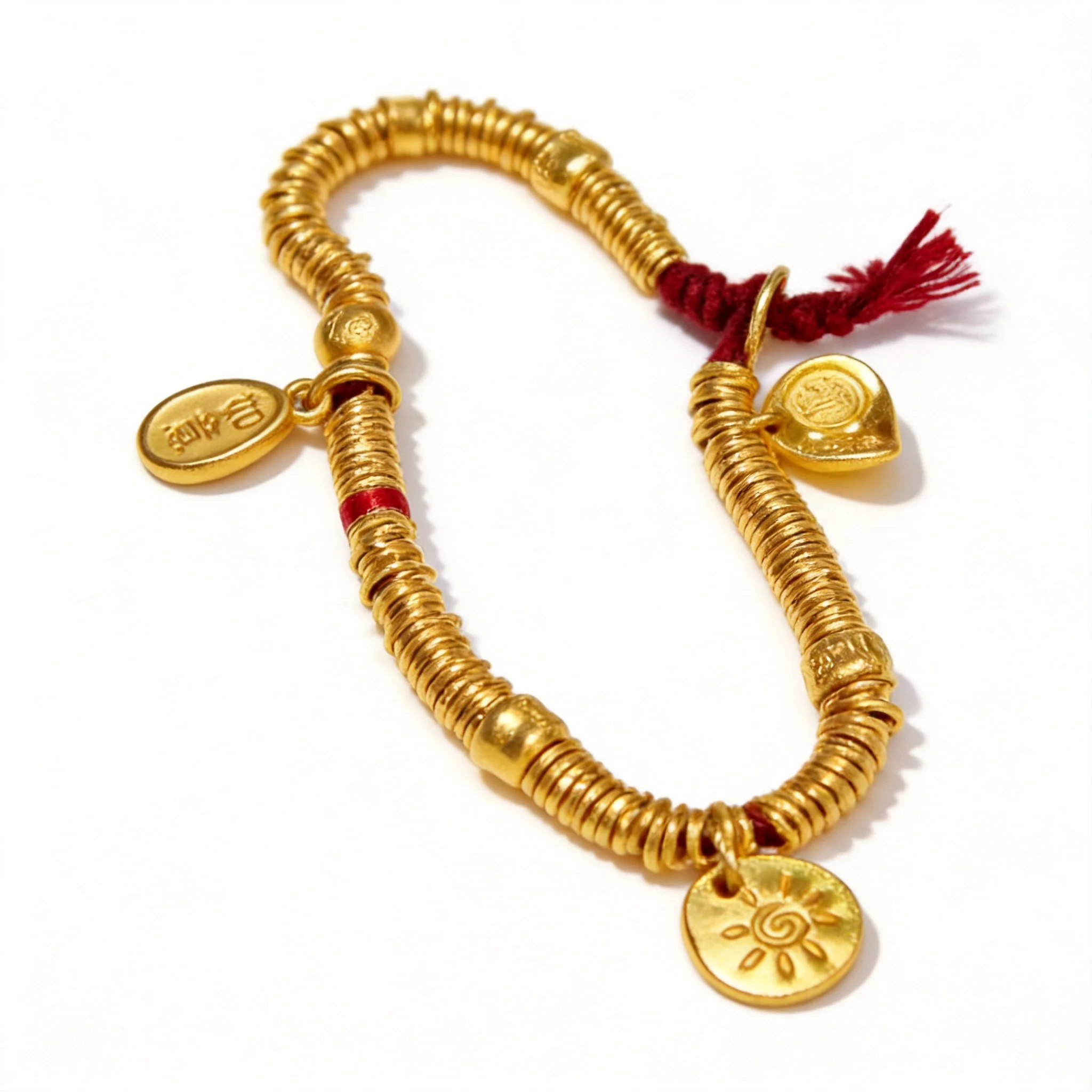 Chinese Lucky Wealth Blessing Bracelet For Women Handmade Gold Engraved Spacer Beads Tibetan Rope Feng Shui Good Fortune Jewelry