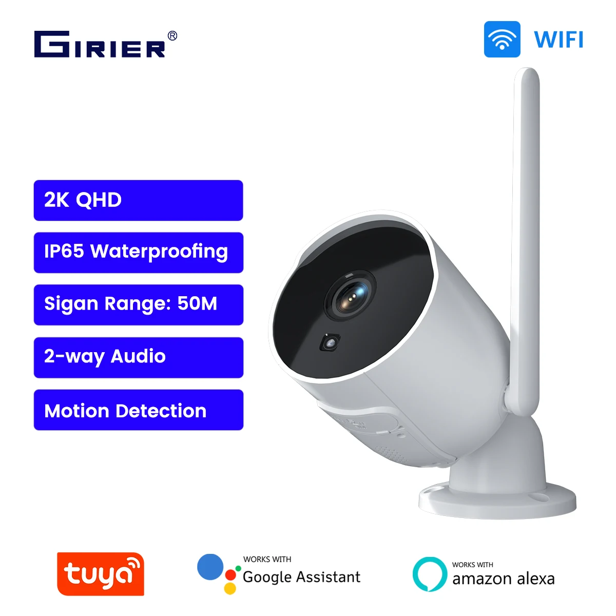 

GIRIER Tuya Wi-Fi умная камера безопасности 4MP уличная камера IP65 водонепроницаемая поддержка двустороннего аудио ИК ночного видения обнаружение движения