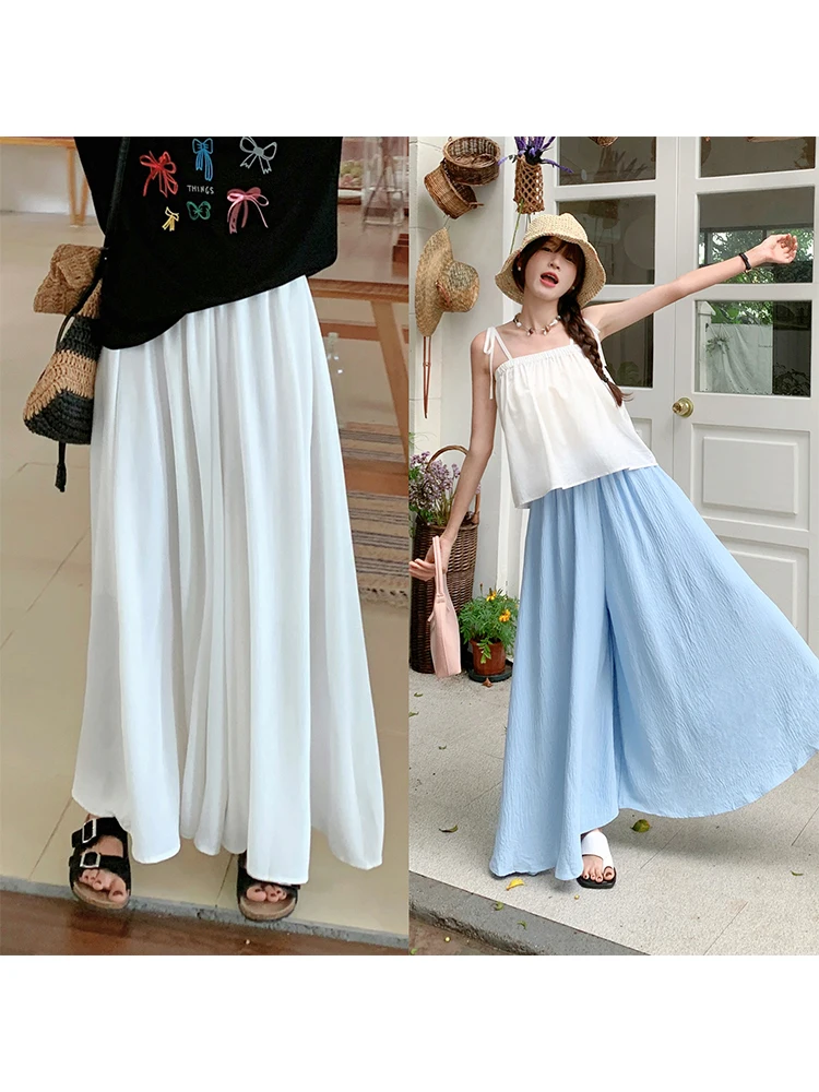 

Женские повседневные брюки-юбка с широкими штанинами, однотонные, свободные, прямые, длинные, для офиса, летняя новинка