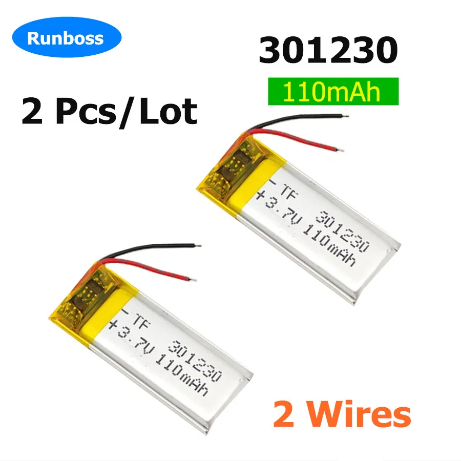 2szt/lot JST PH 2.0mm 3.7V 110mAh301230 Wtyczka litowo-polimerowa Li-Po PHR-2-BK Do ładnej klawiatury nano\