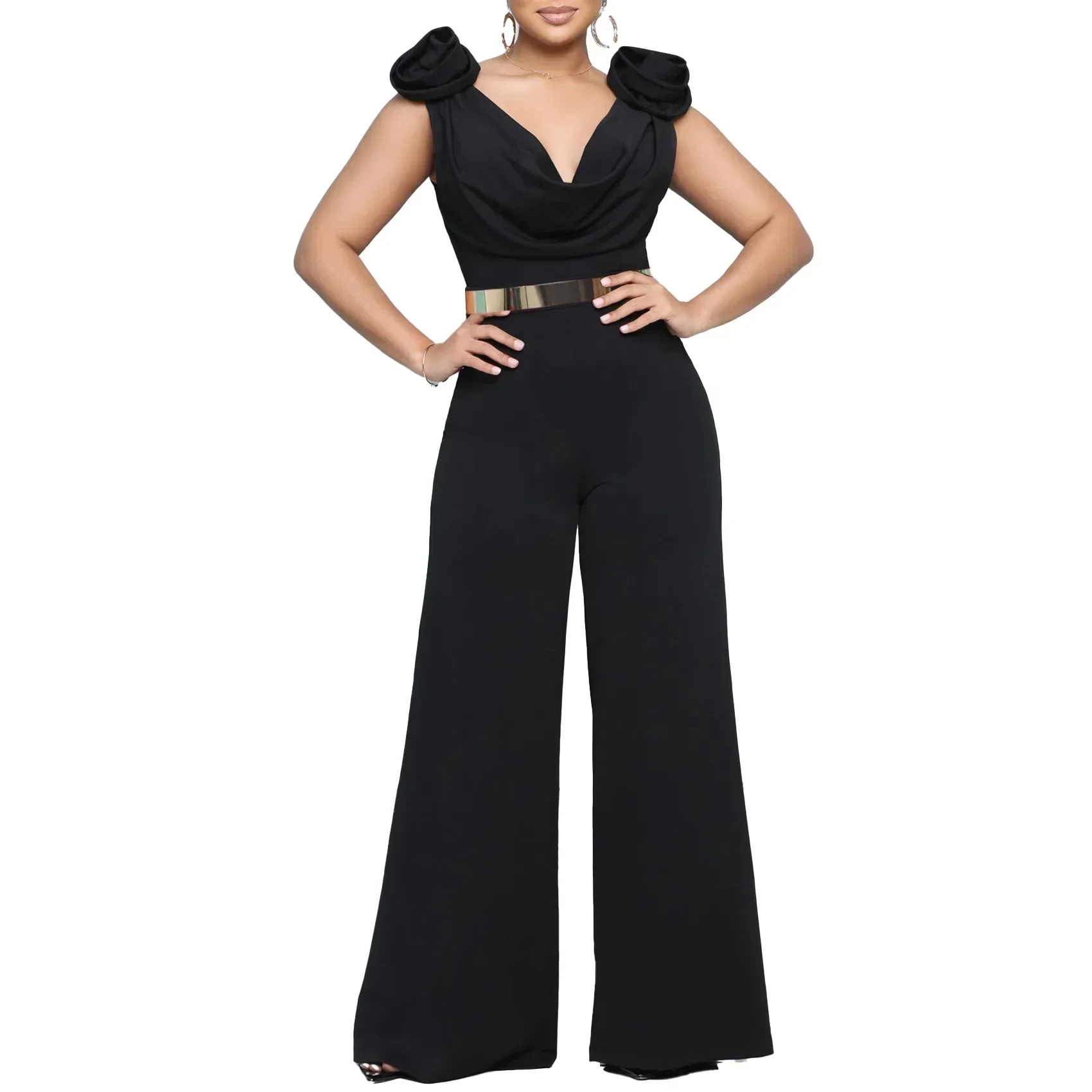 2024, африканская одежда для женщин, летняя мода, африканский комбинезон без рукавов с v-образным вырезом из полиэстера, красный, черный, синий, длинный комбинезон, S-3XL