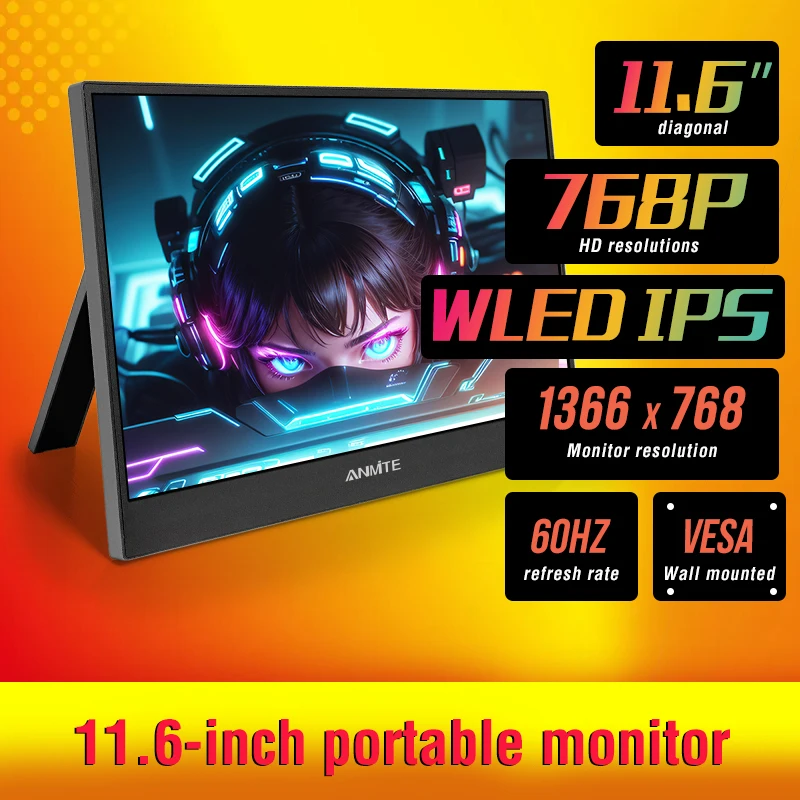 

11,6-дюймовый портативный монитор IPS 1366*768 для ноутбука XBox PS4/5 переключатель сотовый телефон ПК расширение мобильный Mointor