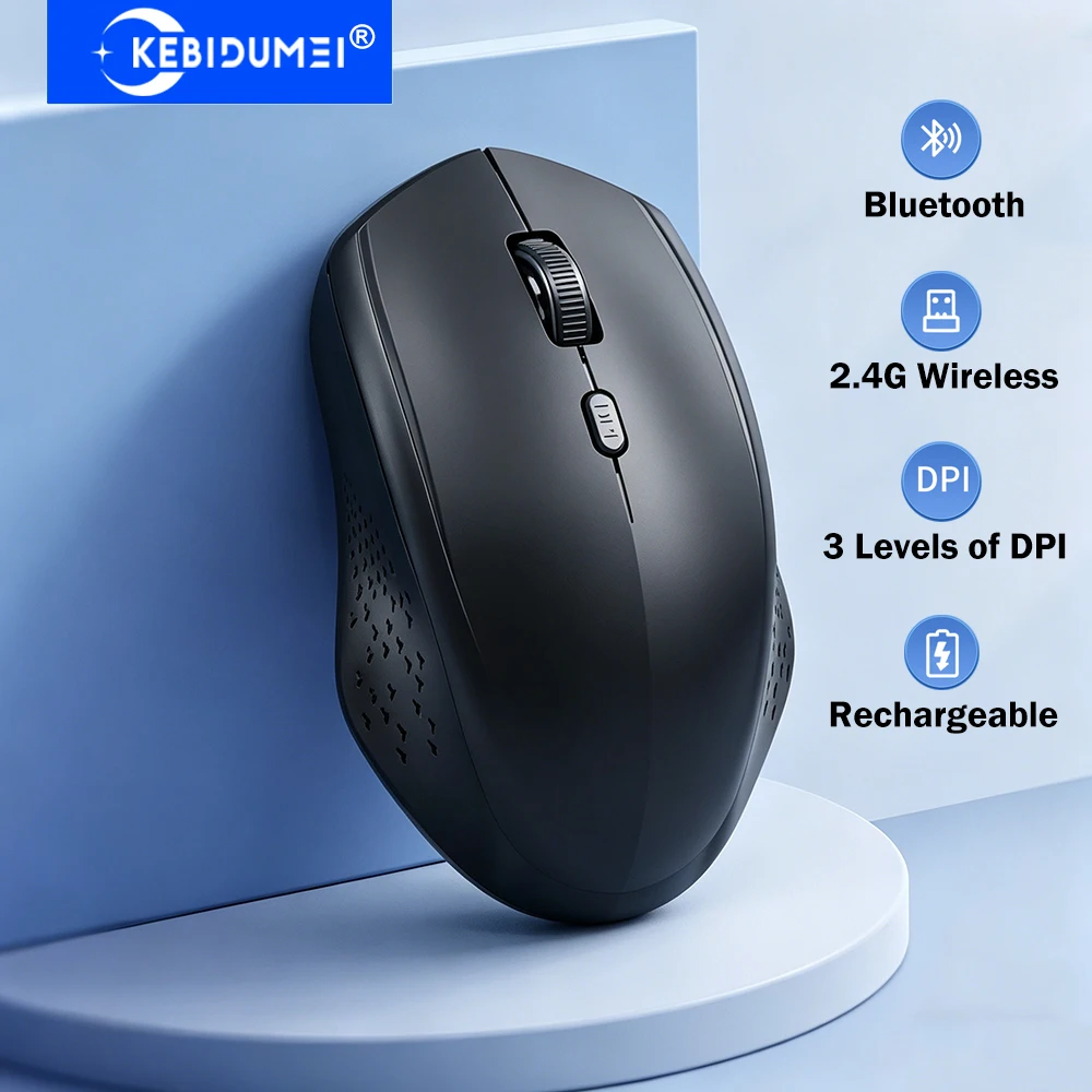 KEBIDUMEI Dual Mode Bluetooth 2.4G Wireless Mouse Rechargeable Silent Mouse Ergonomic Gaming Mice 3 DPI For Laptop Windows MacOS