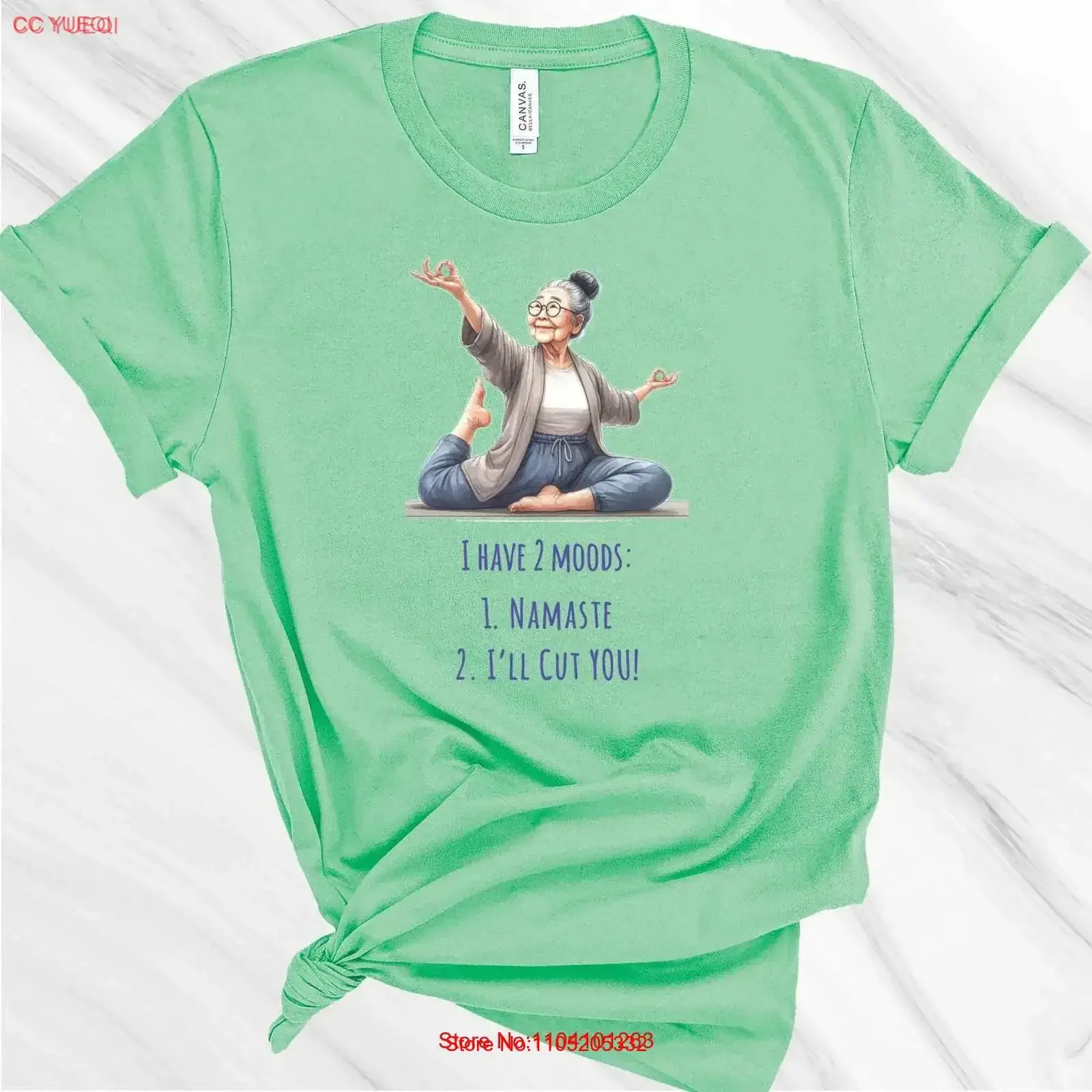 2 Moods Namaste I'll cut you Funny Yoga shirt Lady Inspirational Fun Workout T Friend Mom vintage Washed Casual Stretched