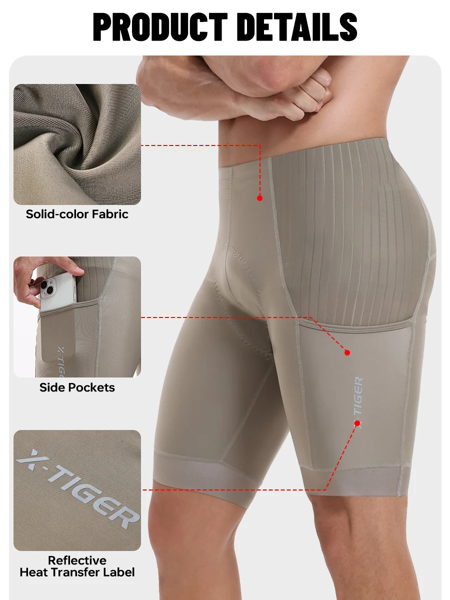 X-TIGER Herren-Radshorts, atmungsaktiv, schmal geschnitten, Rennradshorts, stoßdämpfend, mit Schwammeinlage, Sommer-Shorts für Langstreckenfahrten – Detail 3