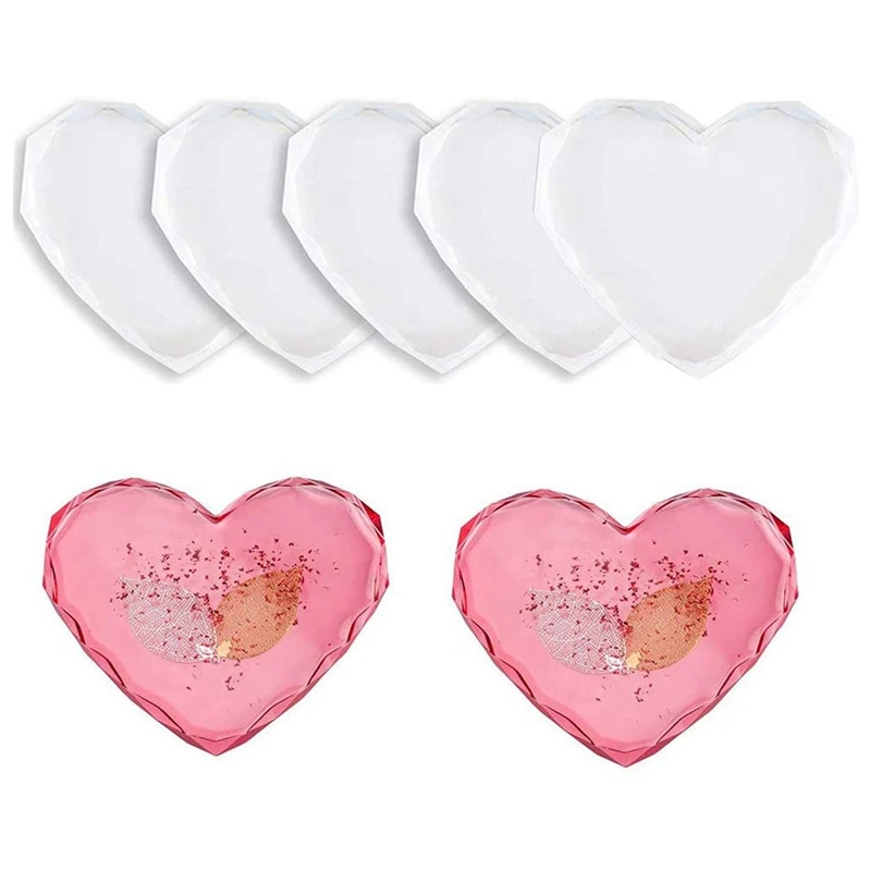 

10Pcs Silicone Coaster Moulds For Resin Cup Mats Mould Epoxy Casting Moulds Diamond Edge Heart Coaster Molds