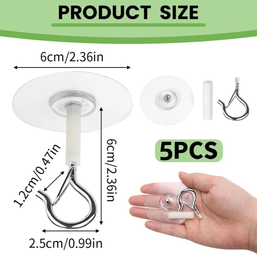 5Pcs Heavy Duty Self Adhesive Ceiling Hooks No Drill Plant Hangers with Safety Locks for Hanging Lights Chimes Fans Wall Decor for Kitchen Bathroom view 2