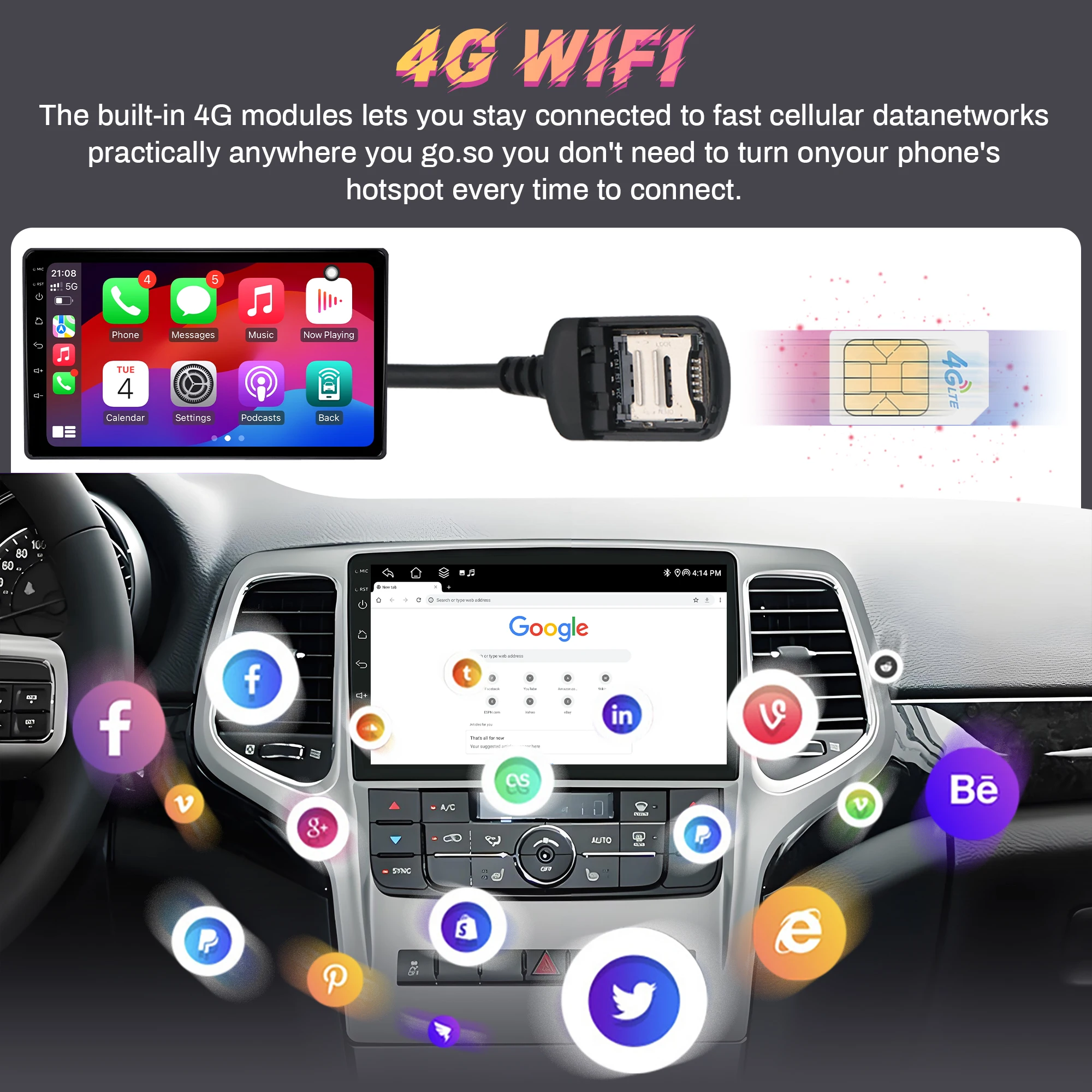 Per Honda Civic 2000-2006 Android 14 Autoradio 4G Wireless Bluetooth CarPlay Unità principale Schermo
