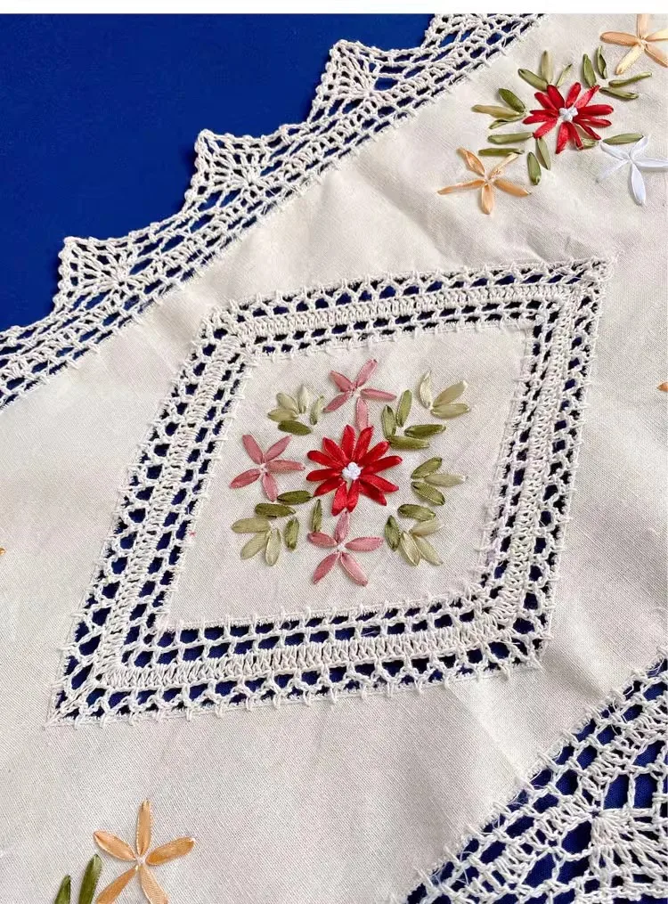 Fashion design Russia style ribbon embroidered table fabric table runner cover  rectangle beige 100% cotton cabinet cloth