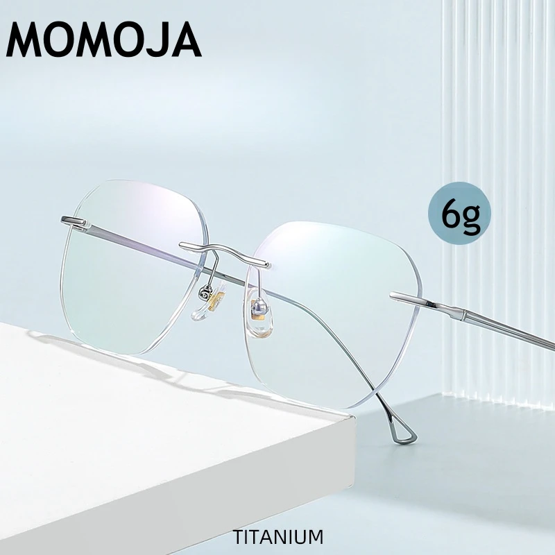 

MOMOJ AUltra Light Pure Titanium Polygonal Frameless Eyeglasses Frame Female Optical Prescription Glasses Male 99520