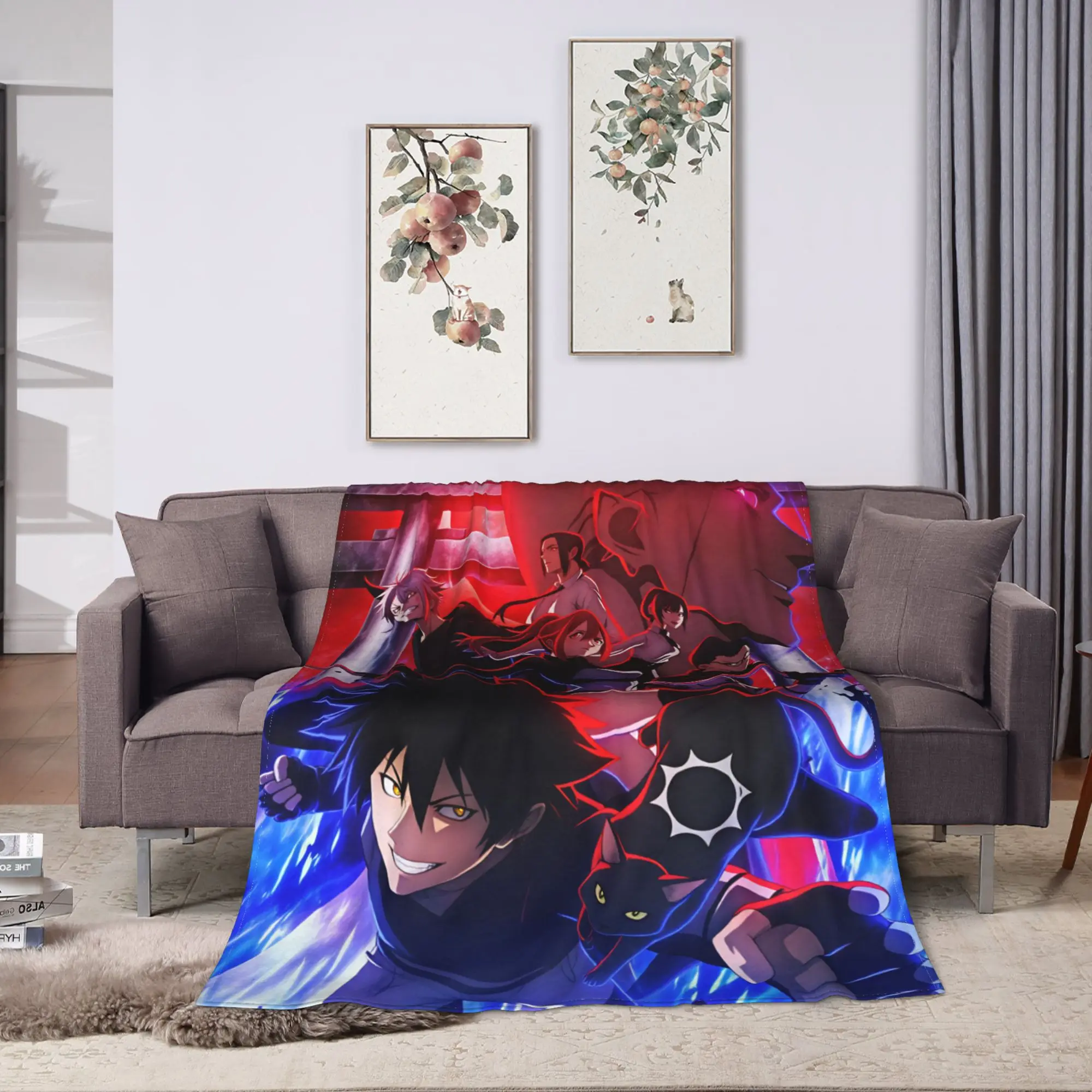 2026 Blacks Torchs Anime Blankets  Warm Street Trend Plush Throw Blanket For Couch Chair Airplane Flannel Bedspread Bed Cover