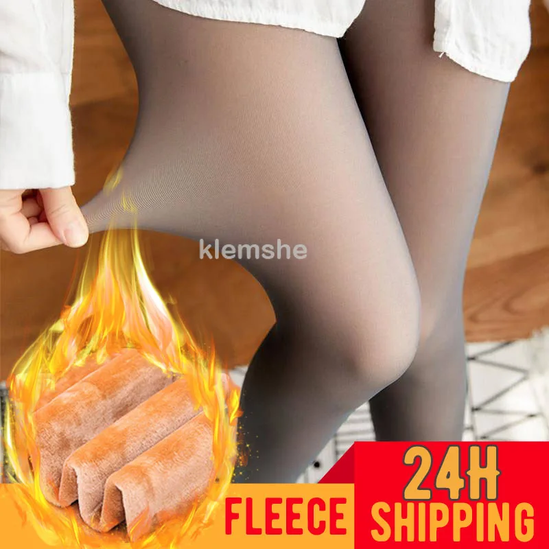 Thicken thermal tights woman skin effect Winter Thermal Fleece Lined Pantyhose High Waist Sexy Translucent Slim Thermal Leggings