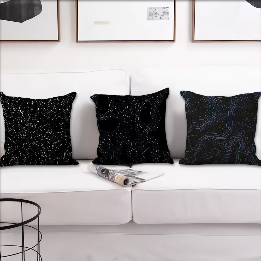 T-Topographic M-Map Black CurveS Cushion Cover For Pillow Printing Sofa Decoration Home Car Room Coffee Office Nordic Simplicity